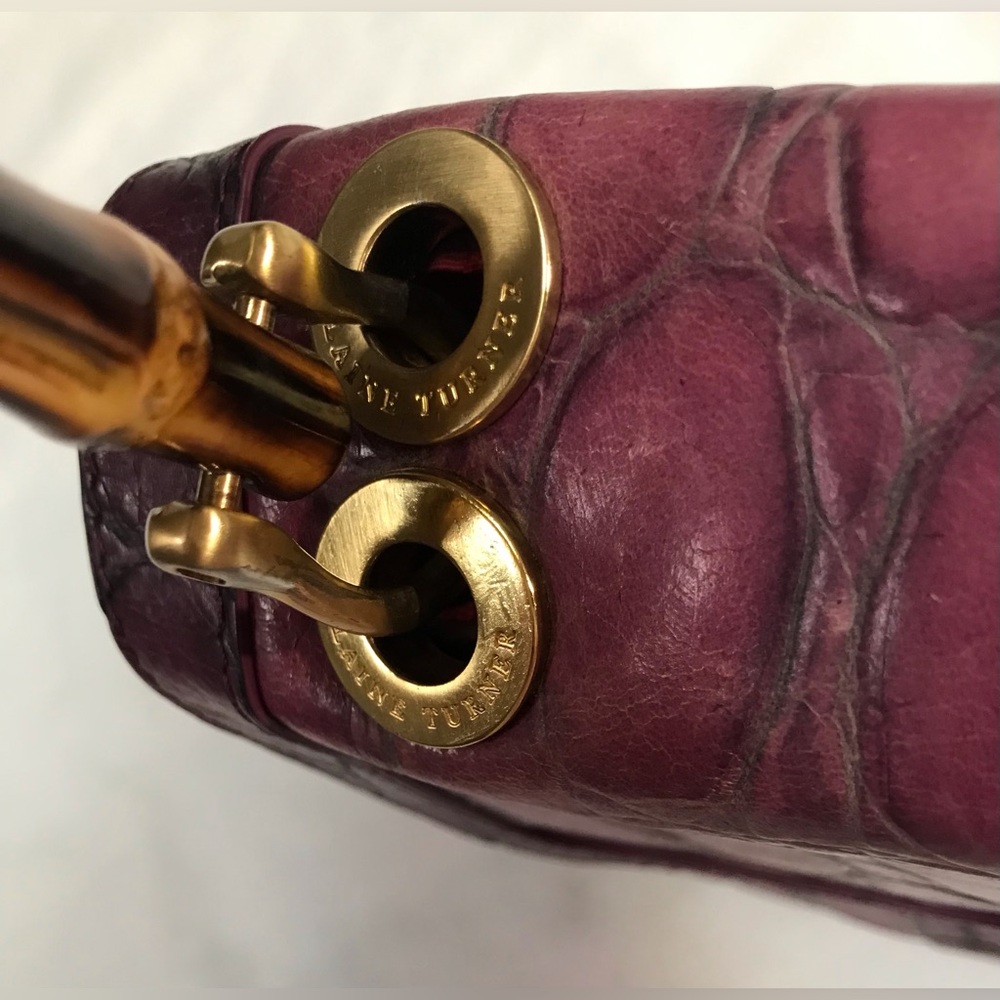 Elaine Turner Rare purple Croc turn lock wooden handle red lining - Picture 14 of 16